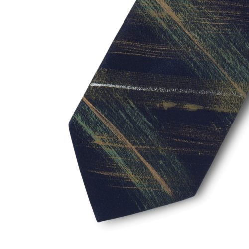 Green and gold hand painted satin silk tie