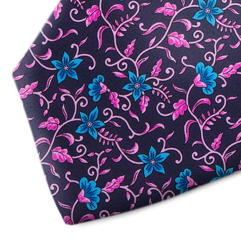Bulue and fuchsia floral patterned tie