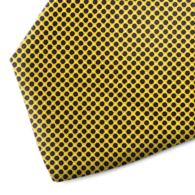 Yellow and black polkadot silk tie