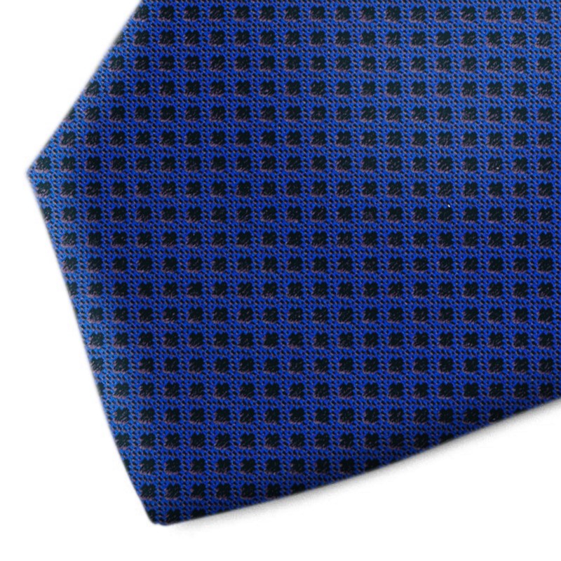 Blue and black polka dot silk tie