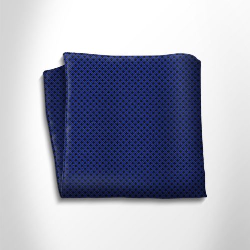 Blue and black polka dot silk pocket square