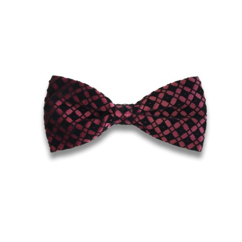 Bordeaux bow tie with black velvet squares pattern