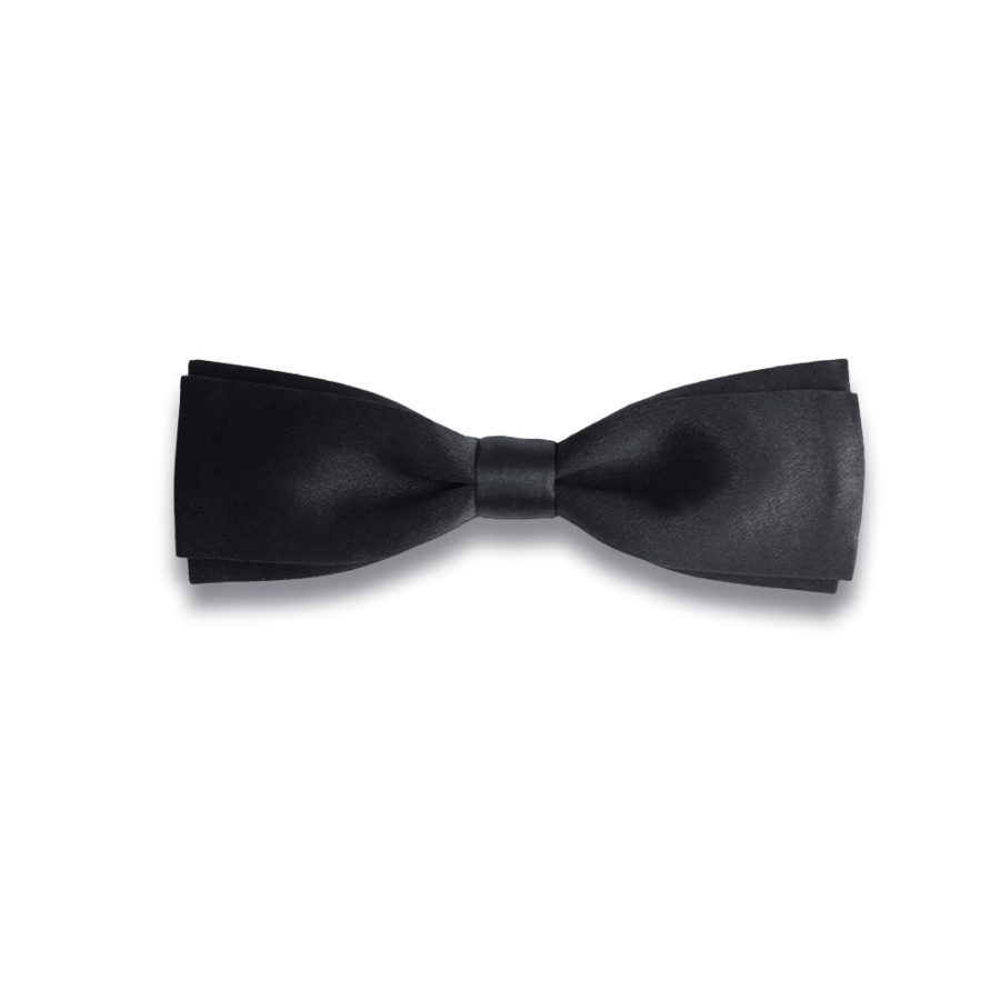 Solid black silk bow tie "sigar" shaped