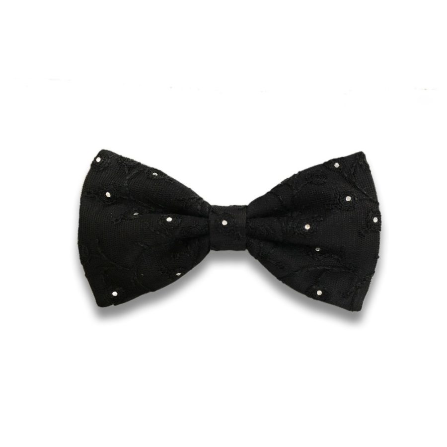Black silk bow tie with exclusive black ramage lace and Swarovski crystals