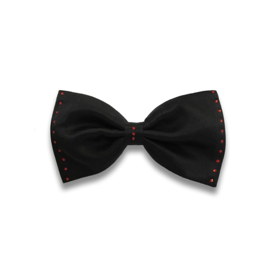 Black silk bow tie with red Swarovski crystals