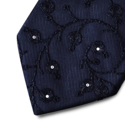 Black silk necktie with exclusive black ramage lace and Swarovski crystals