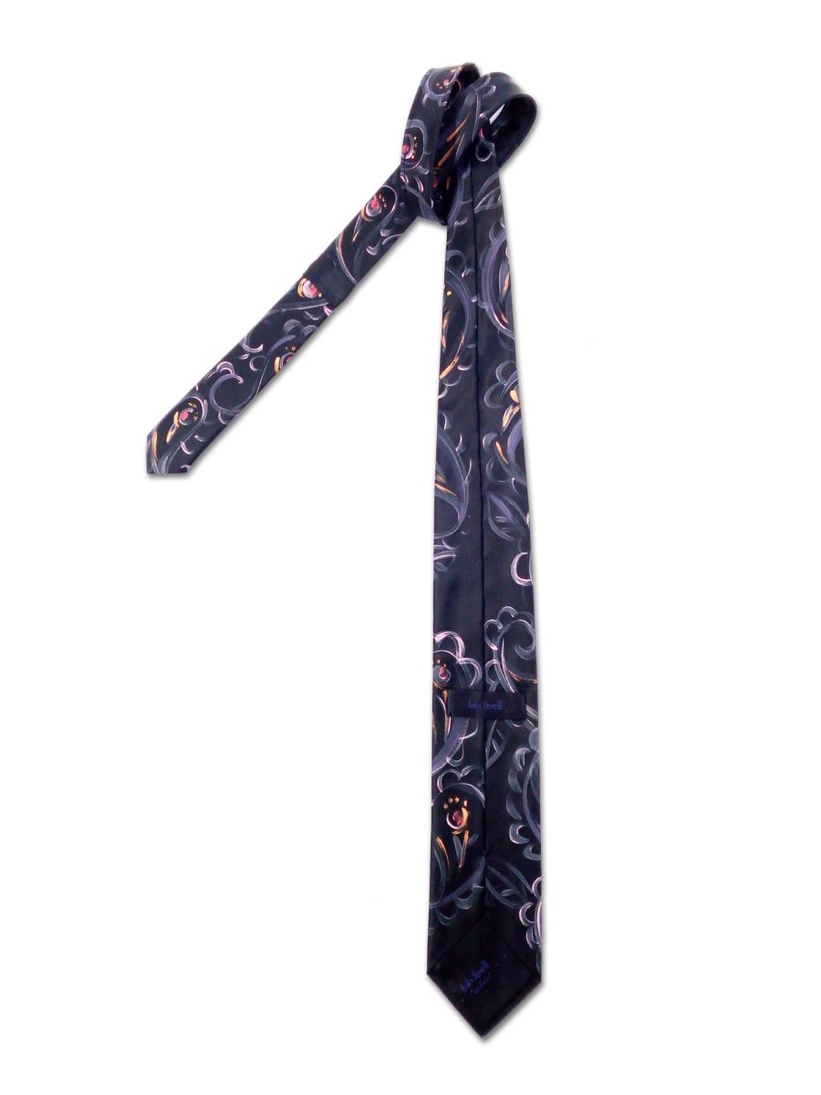 Hand painted tie with gold and bronze paisley design