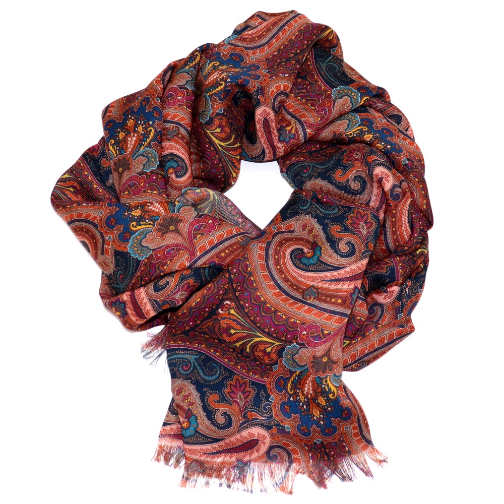 Tailored and fringed sartorial scarf, 100% cashmere, Batik/Paisley ...