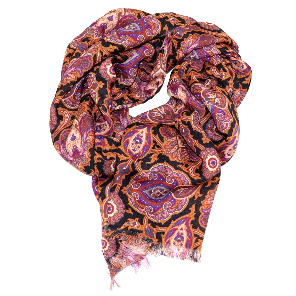 Tailored and fringed sartorial scarf, 100% cashmere, Batik/Paisley ...