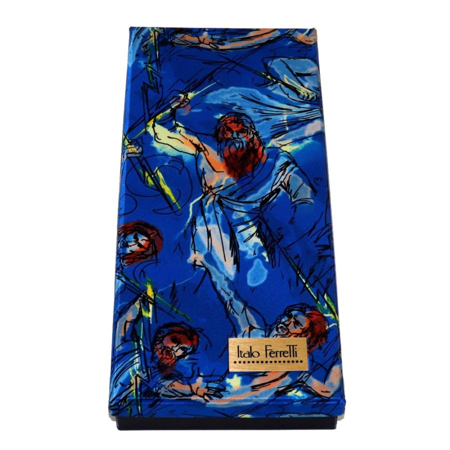 Light blue and dark blue women silk head scarf with fantasy, matching silk box included 419457-3