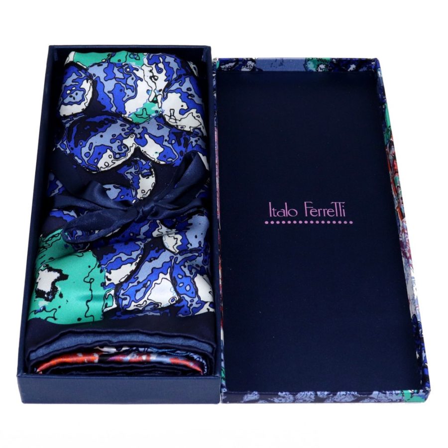 Lilac and blue women silk head scarf with fantasy, matching silk box included 419455-1