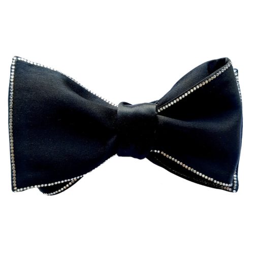 Black silk bow tie with Swarovski rhinestones 18007-12 Mod. D142