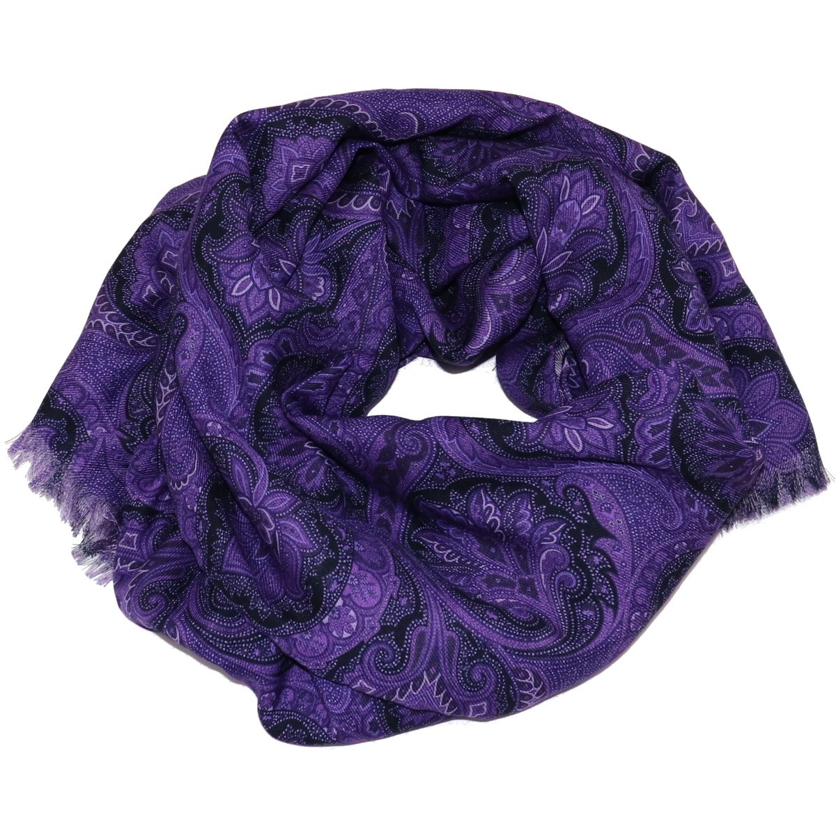 Sartorial Fringed Scarf, Cashmere and Silk, Purple and Black, Made in Italy