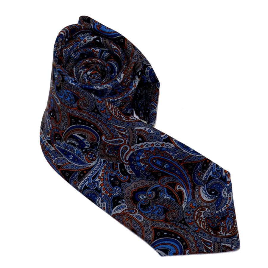 Tailored cashmere tie blue batik/paisley print 919704-01