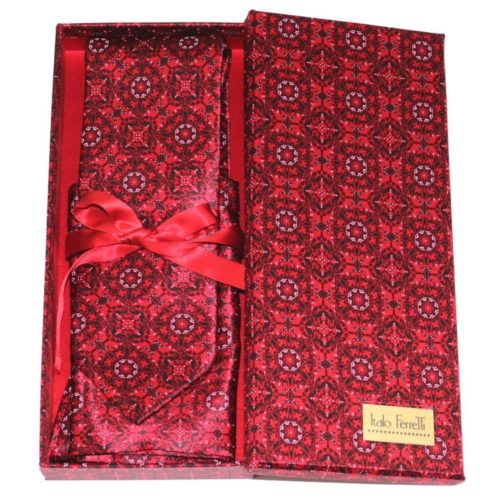 Red shades fantasy patterned sartorial silk tie and pocket square set, matching silk box included 415116-02