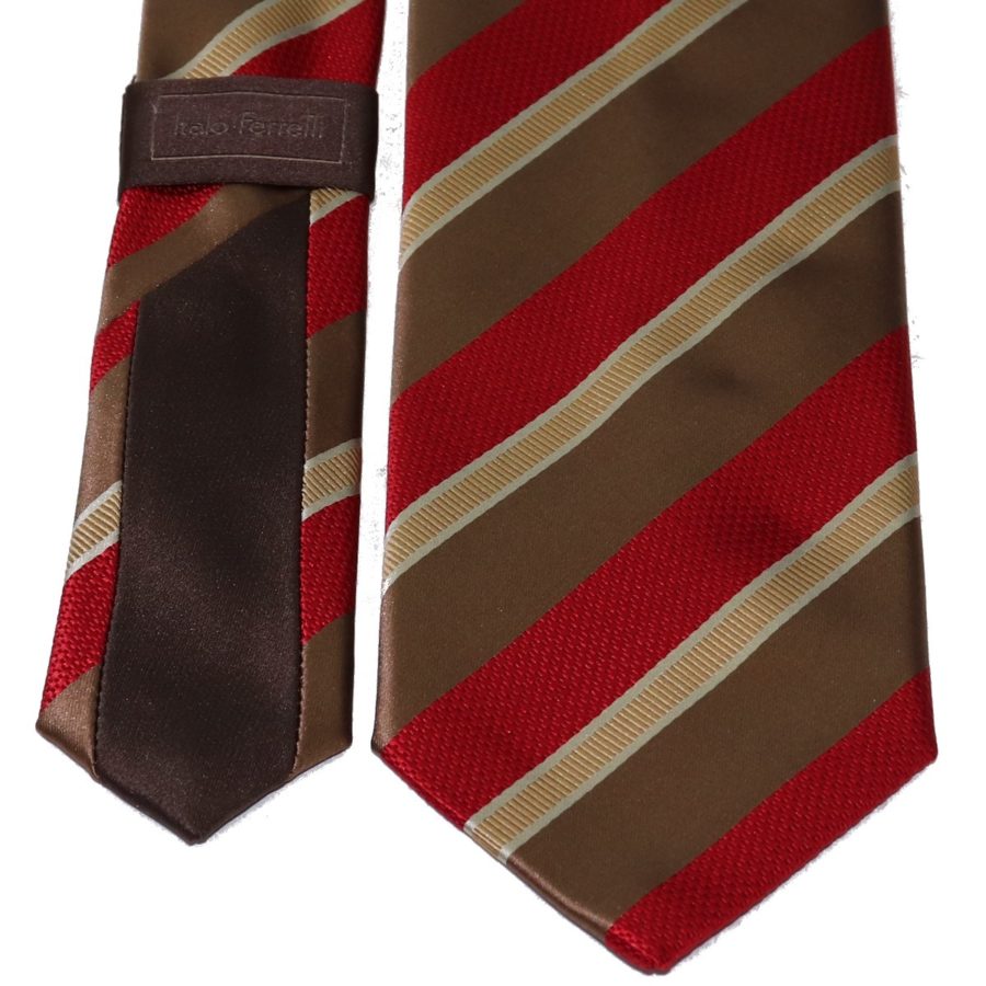 Sartorial woven silk tie, red and brown, regimental stripes 915004-01