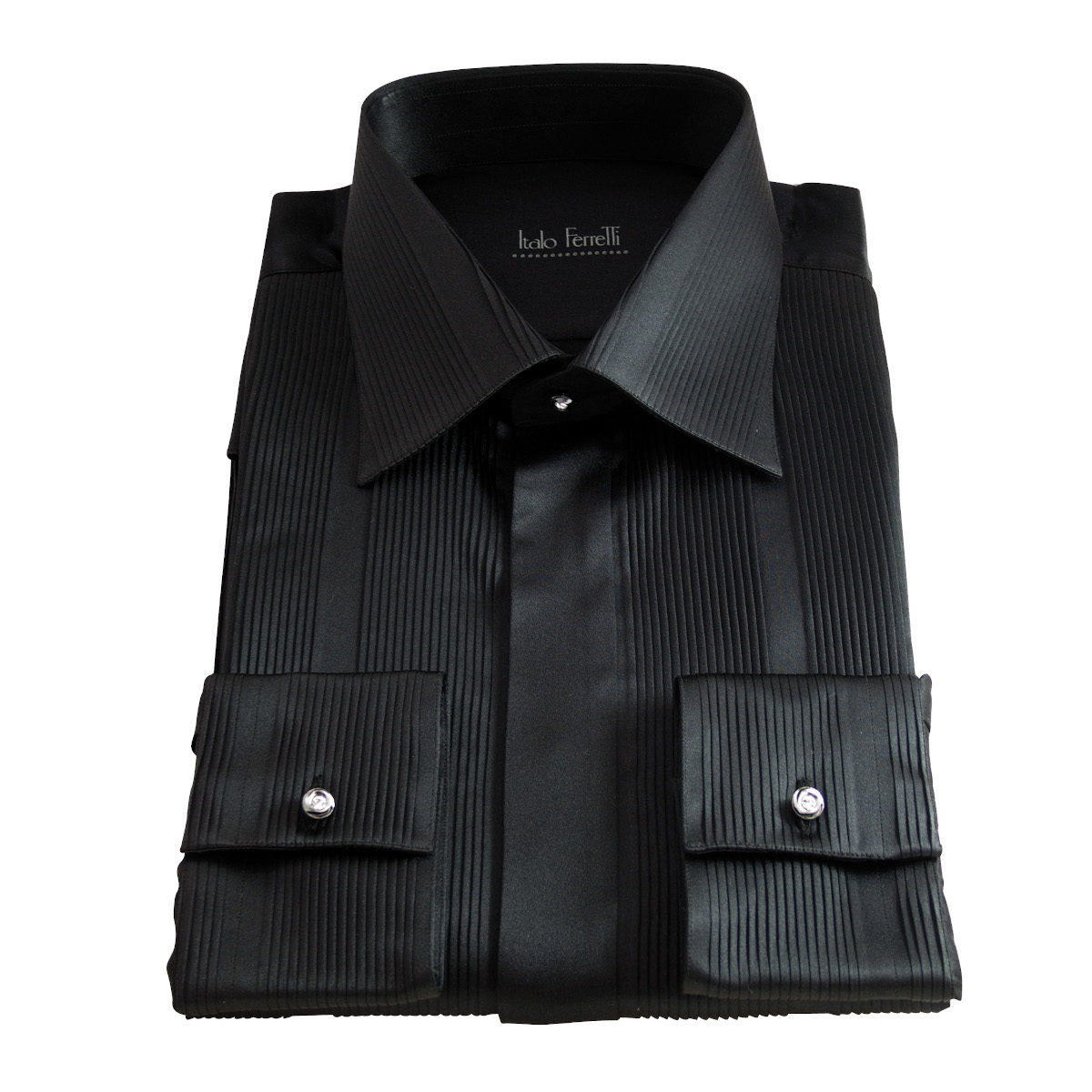 Black pleated silk shirt, handmade in ...