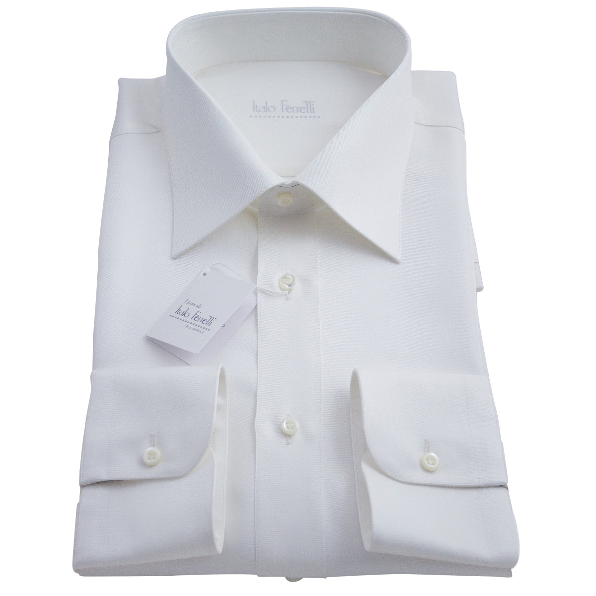 White cotton luxury shirt, open collar, handmade in Italy - Italo ...