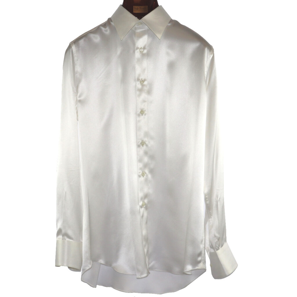 White silk luxury shirt, open collar, handmade in Italy - Italo ...