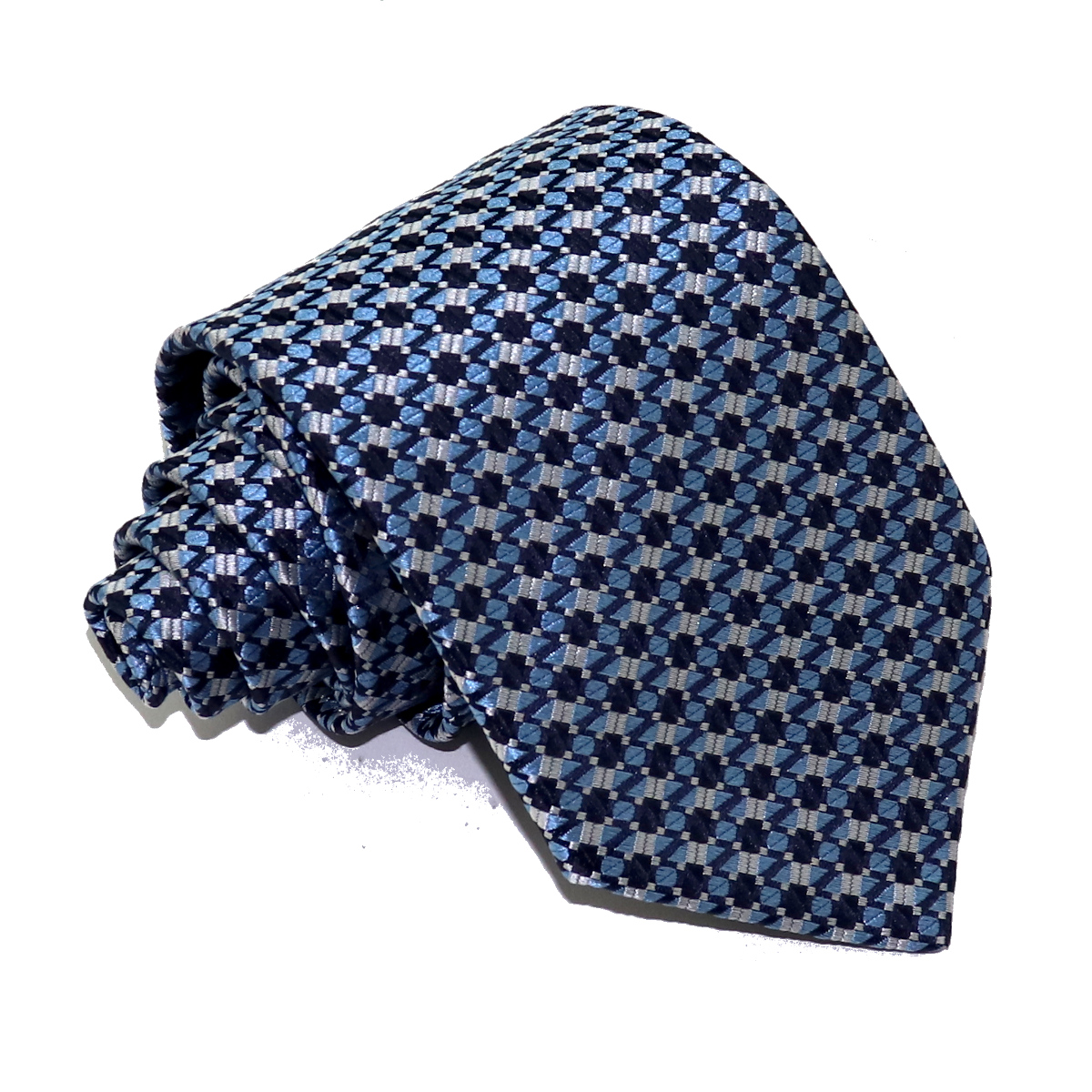 Tailored luxury woven silk tie, melange blue pattern, handmade in Italy ...