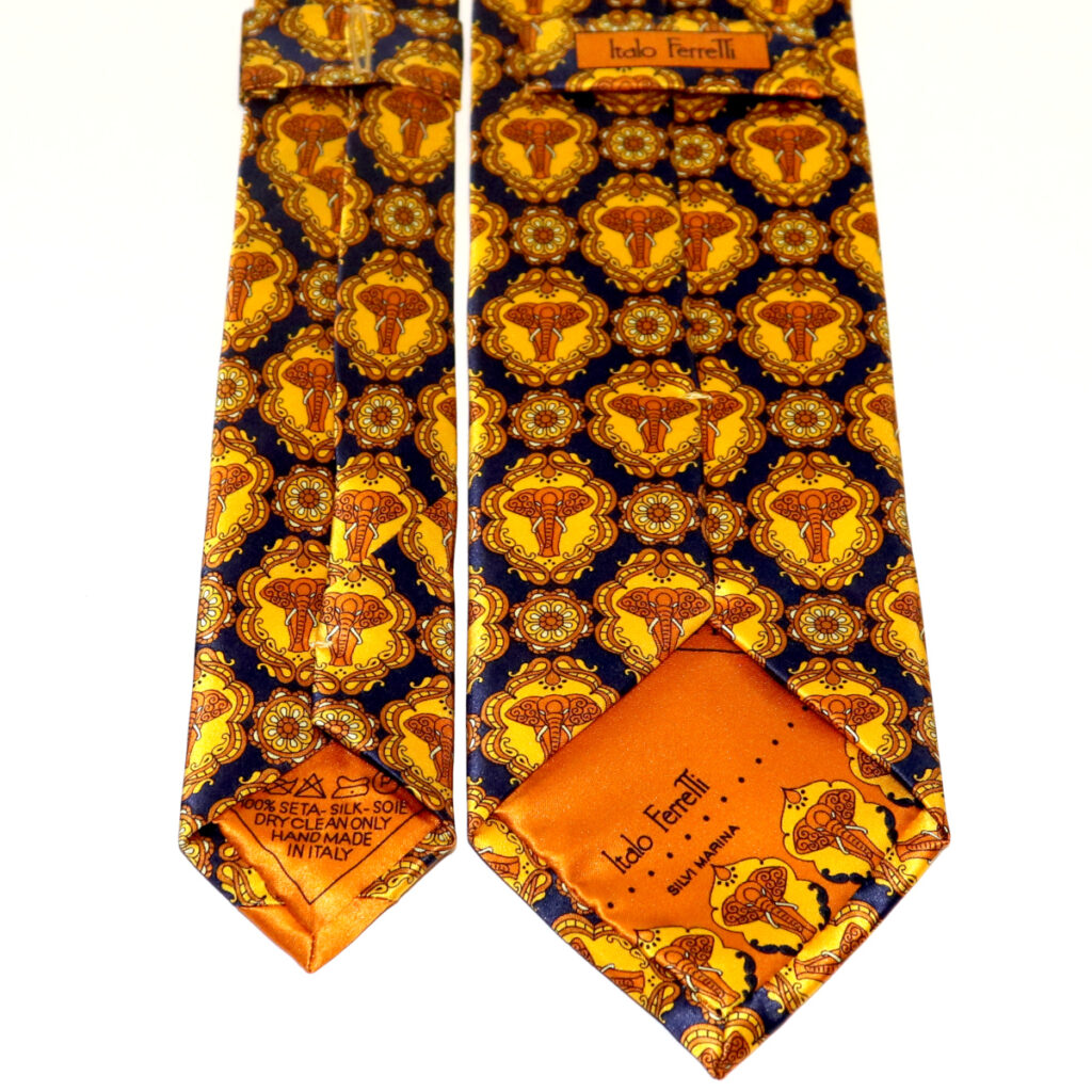 Navy blue and bright yellow silk tie set, elephants print, handmade in ...