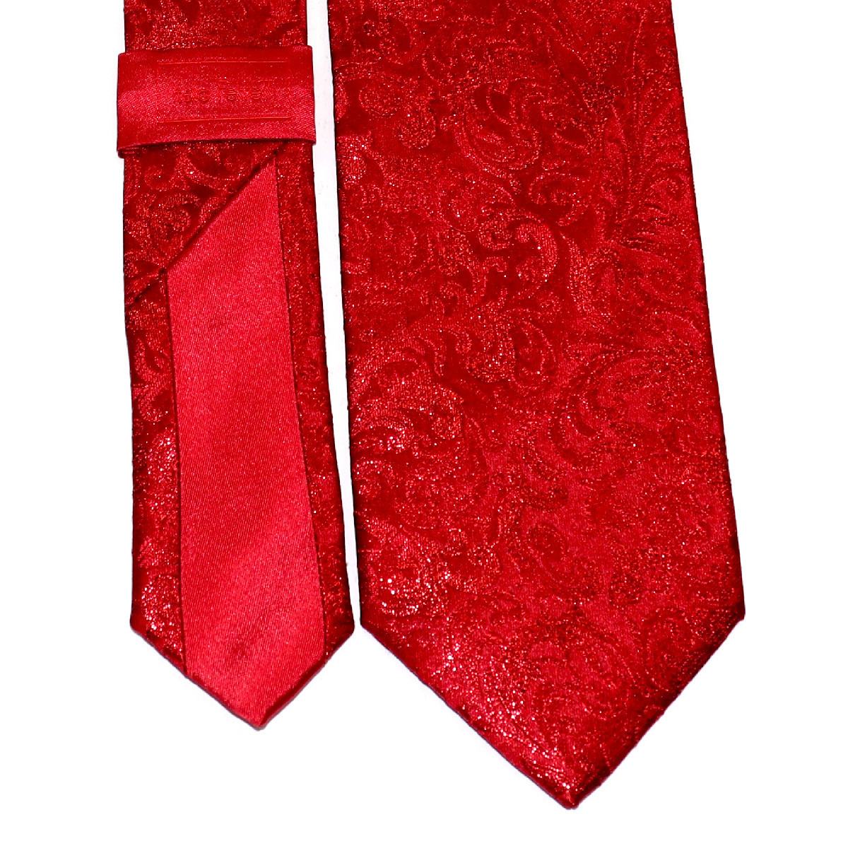 Red woven silk luxury tie with red lurex ramage, handmade in Italy ...