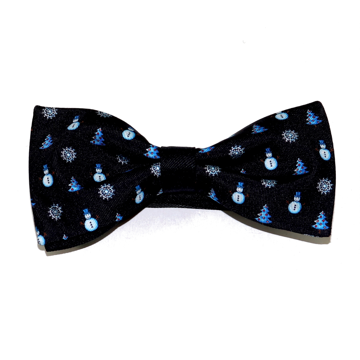 Sartorial blak twill silk bow tie with light blue Christmas