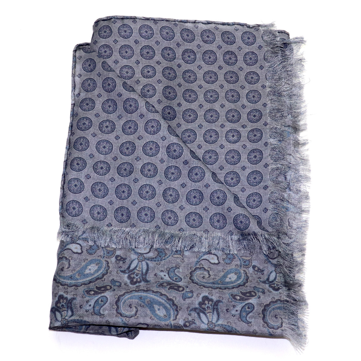 Reversable light blue and taupe cashmere scarf, double sided paisley ...
