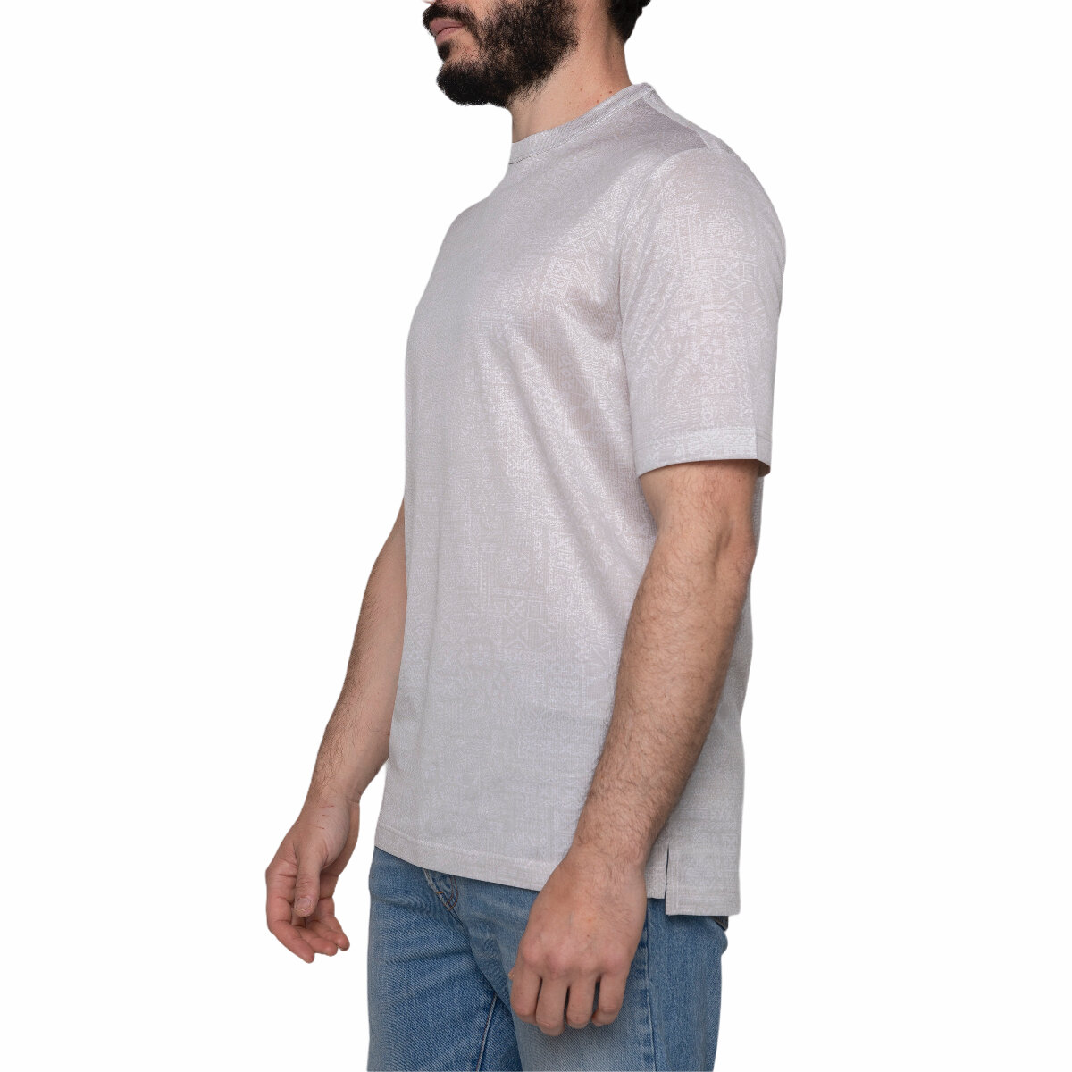 100% cotton jacquard T-SHIRT, white refined pattern, made in Italy