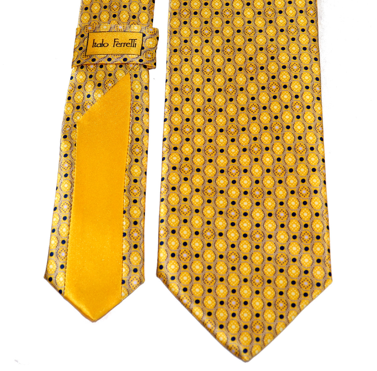 Handmade silk tie with blue and white mini polka dots and yellow ...