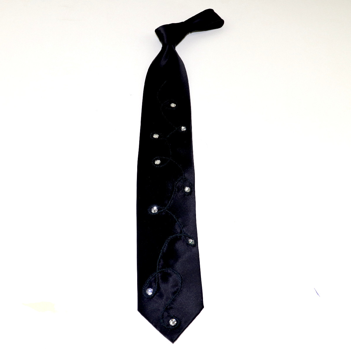 Black silk Custom tie with embroidery and white rhinestones, handmade in  Italy - Italo Ferretti Luxury Store