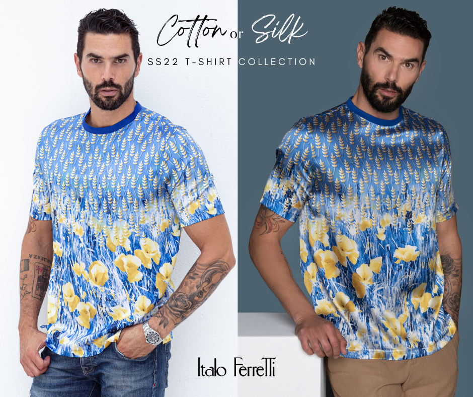 Cotton or Silk t-shirts with yellow poppies field by Italo Ferretti
